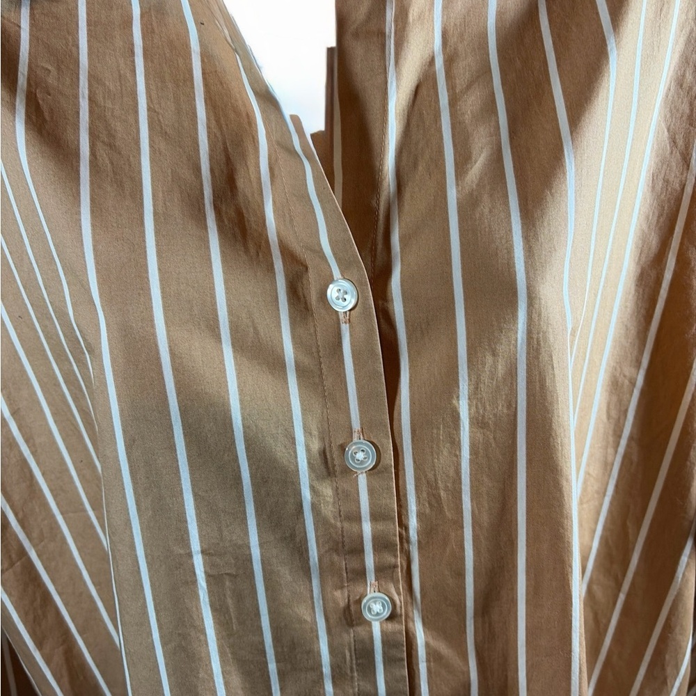 J Jill Womens Long Sleeve Button Up Striped Shirt Size Small Brown White - Picture 2 of 8